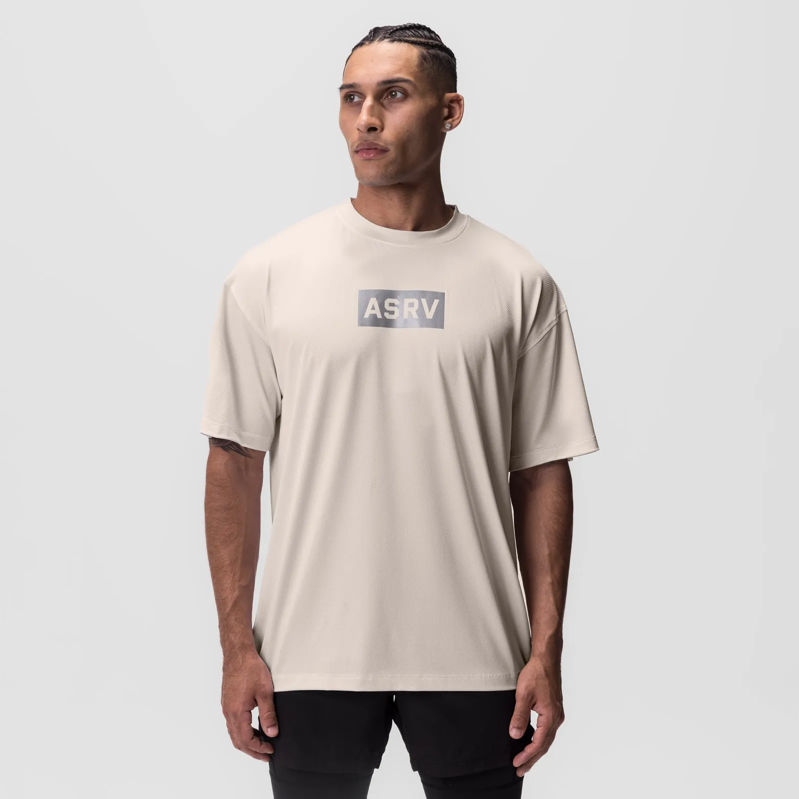 0822. AeroSilver® Oversized Tee - Beige "Box Logo"