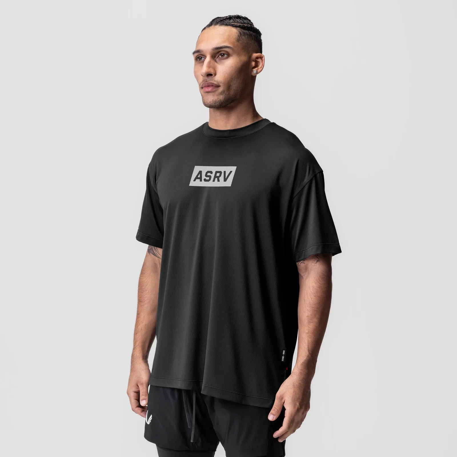 0822. AeroSilver® Oversized Tee - Black "Box Logo"