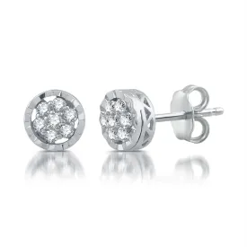 1/5 CTW Diamond Cluster Halo Stud Earrings in Rhodium Plated Sterling Silver