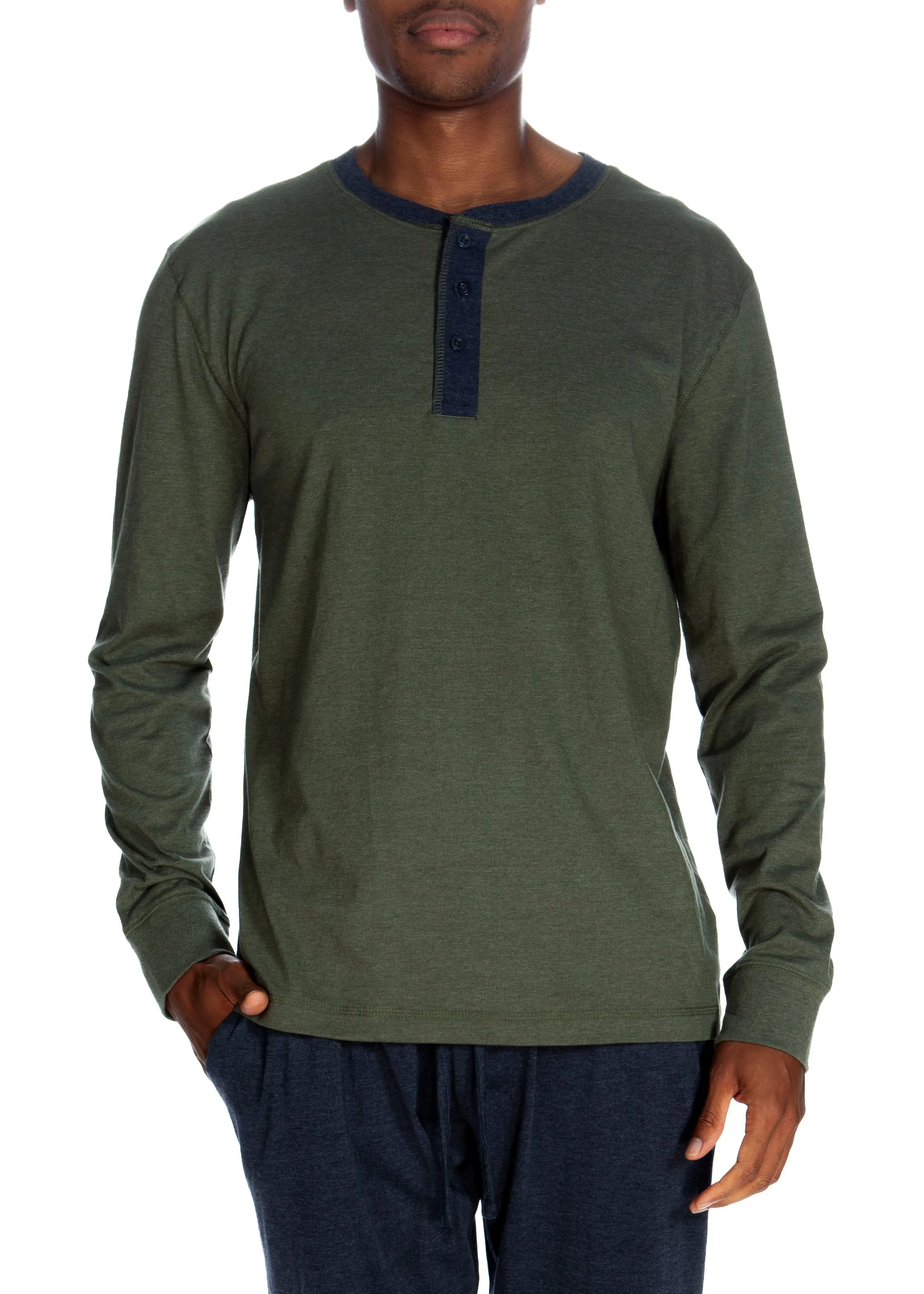 3 Button Lounge Henley Shirt - Contrast Piping