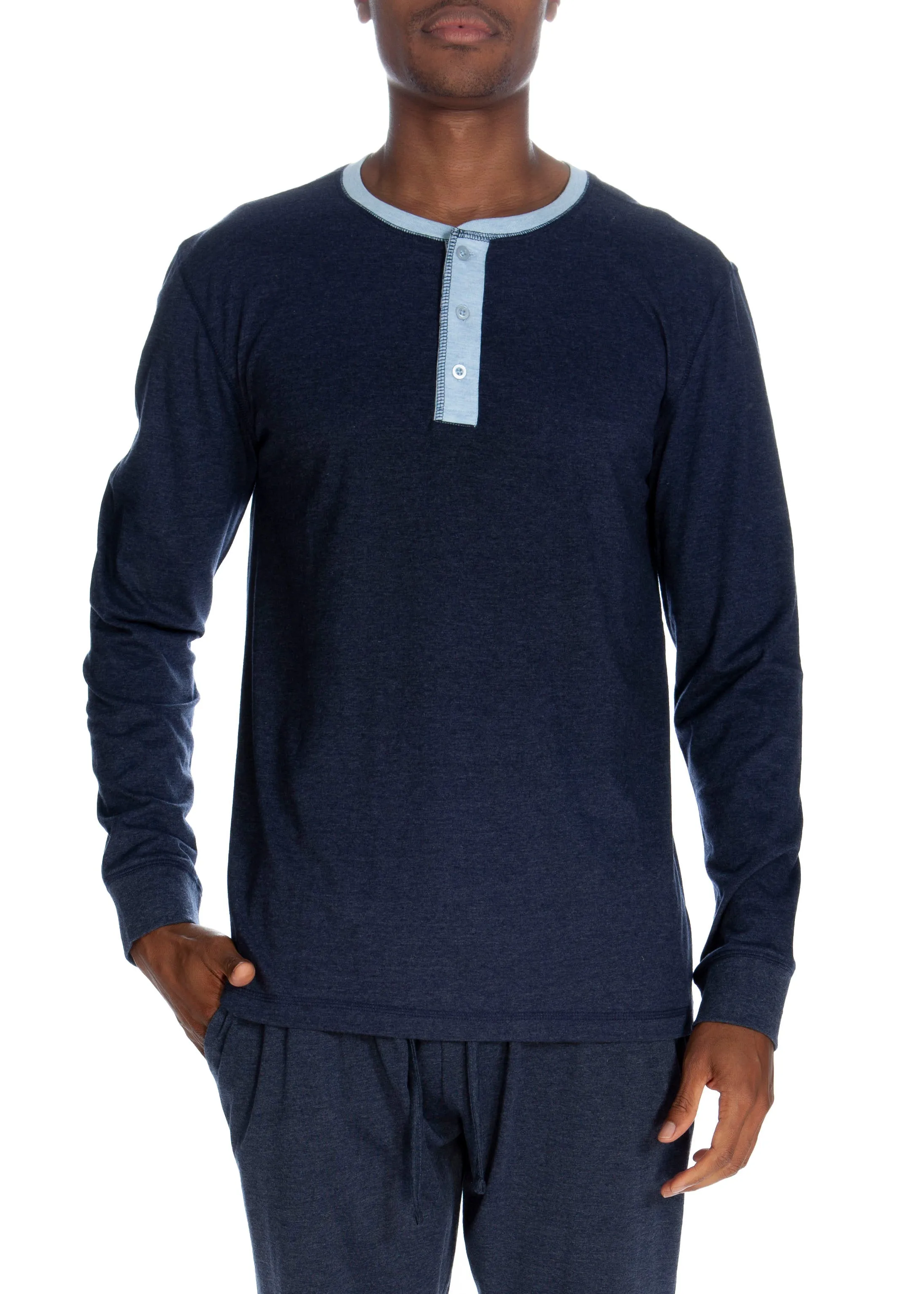 3 Button Lounge Henley Shirt - Contrast Piping