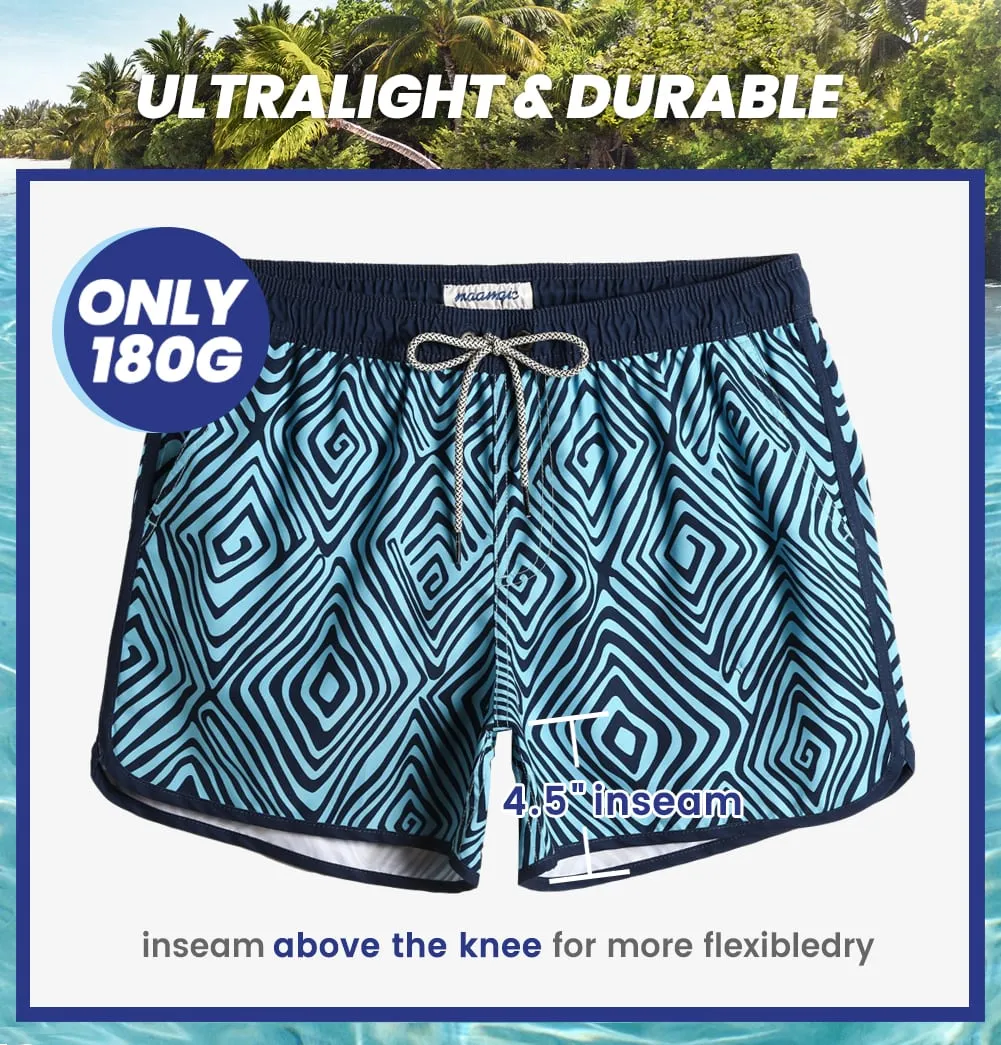 4.5 Inch Inseam Vintage Blue Vortex Swim Trunks