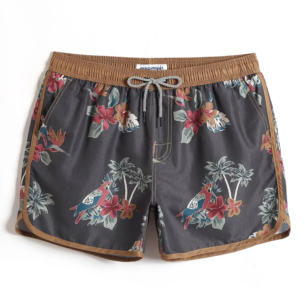 4.5 Inch Inseam Vintage Brown Parrot Swim Trunks