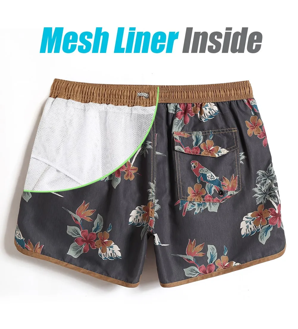 4.5 Inch Inseam Vintage Brown Parrot Swim Trunks