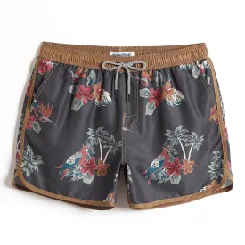 4.5 Inch Inseam Vintage Brown Parrot Swim Trunks