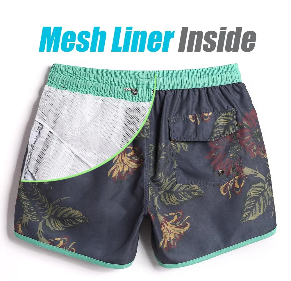 4.5 Inch Inseam Vintage Leaf Swim Trunks