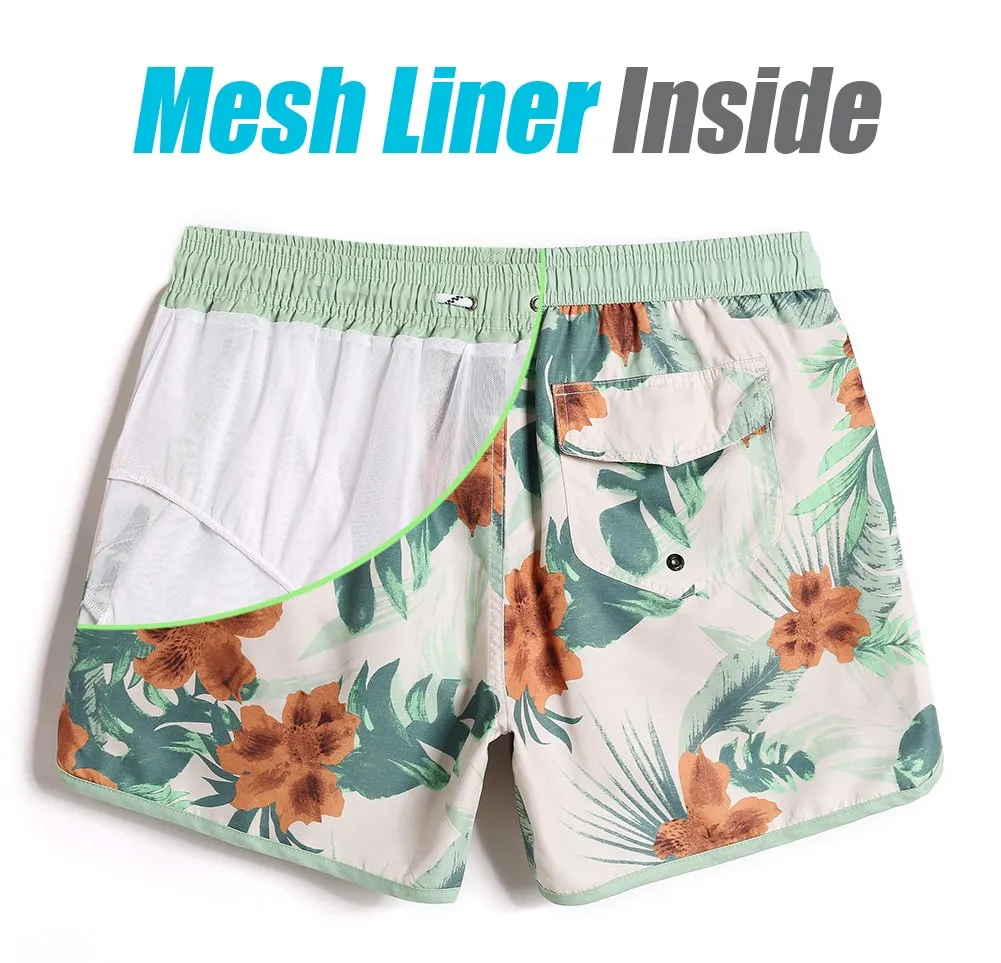 4.5 Inch Inseam Vintage Light Green Floral Swim Trunks