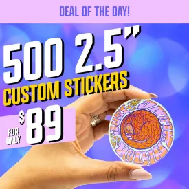 500 Custom 2.5" Stickers for $89