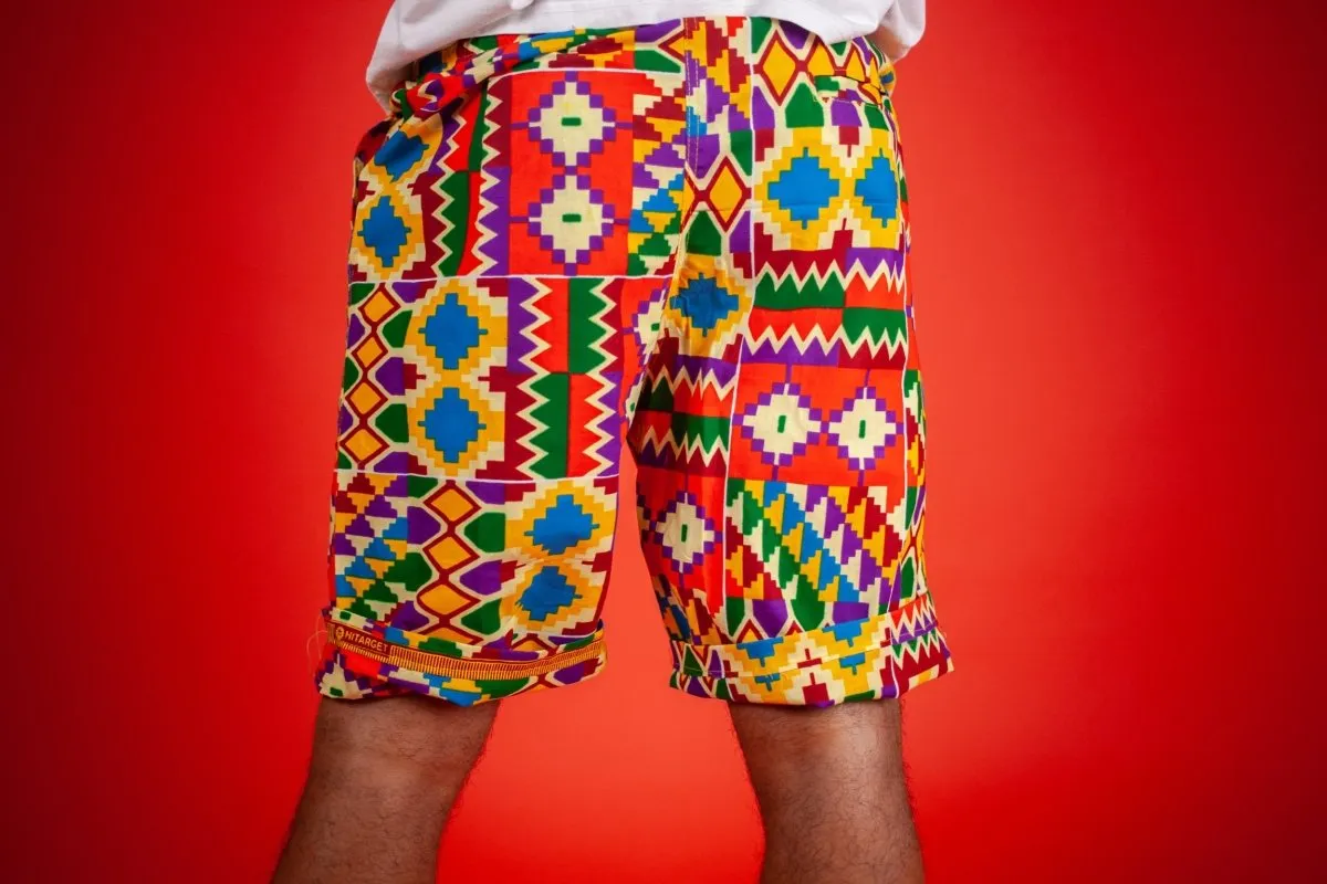 African Shorts in Electric Orange Kente