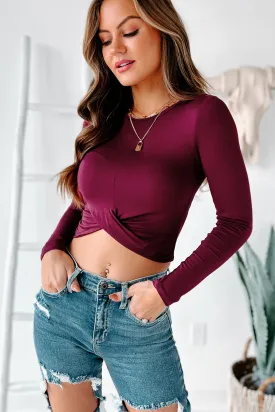 Allison Twist-Front Long Sleeve Crop Top (Wine)