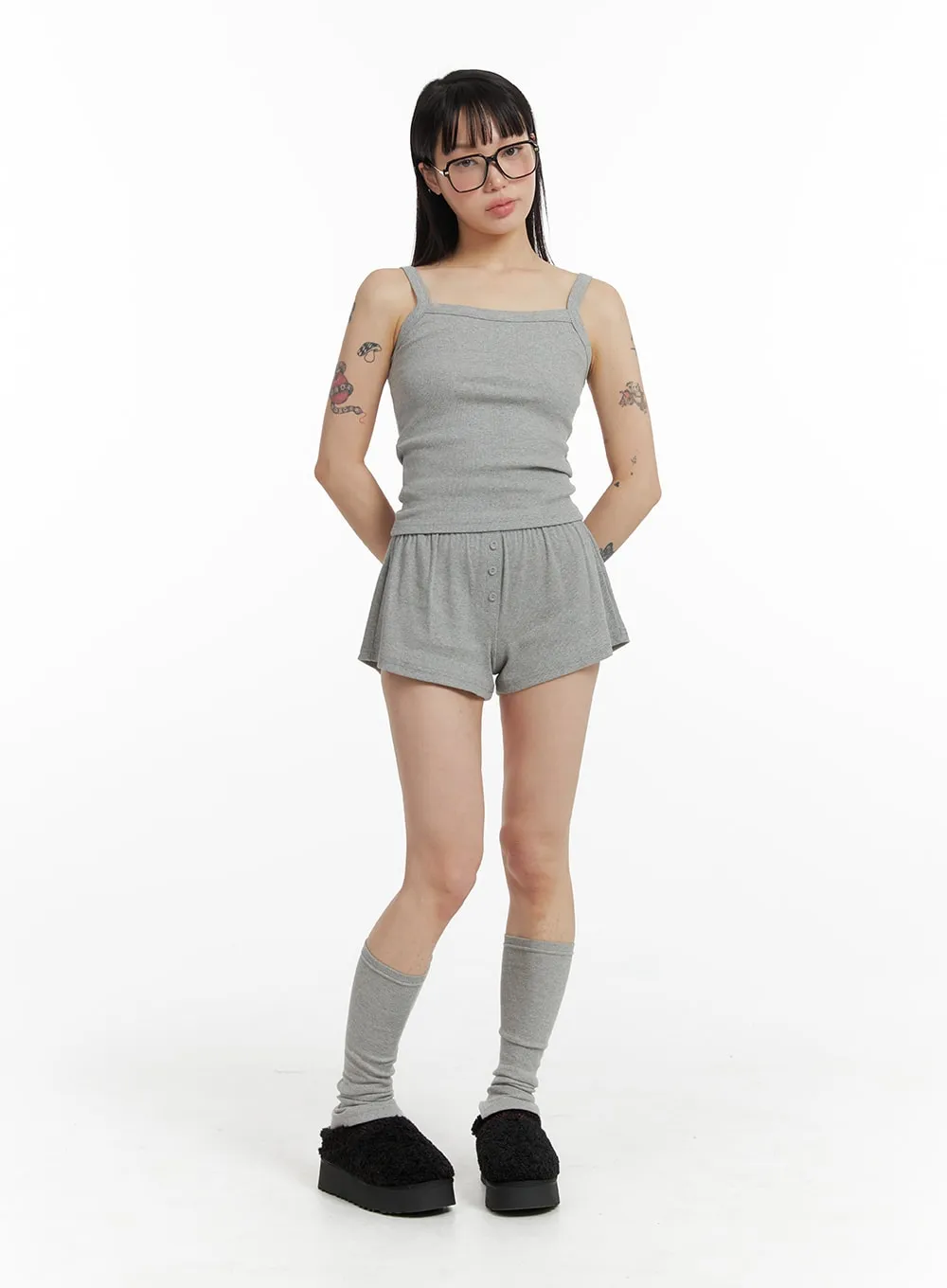 Basic Button Shorts Lounge Wear Set IF423