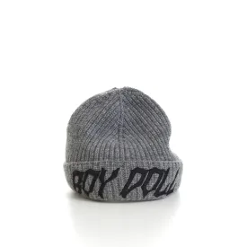 Beanie With “Boy Doll” Embroidery In Medium Grey Ribbed Wool