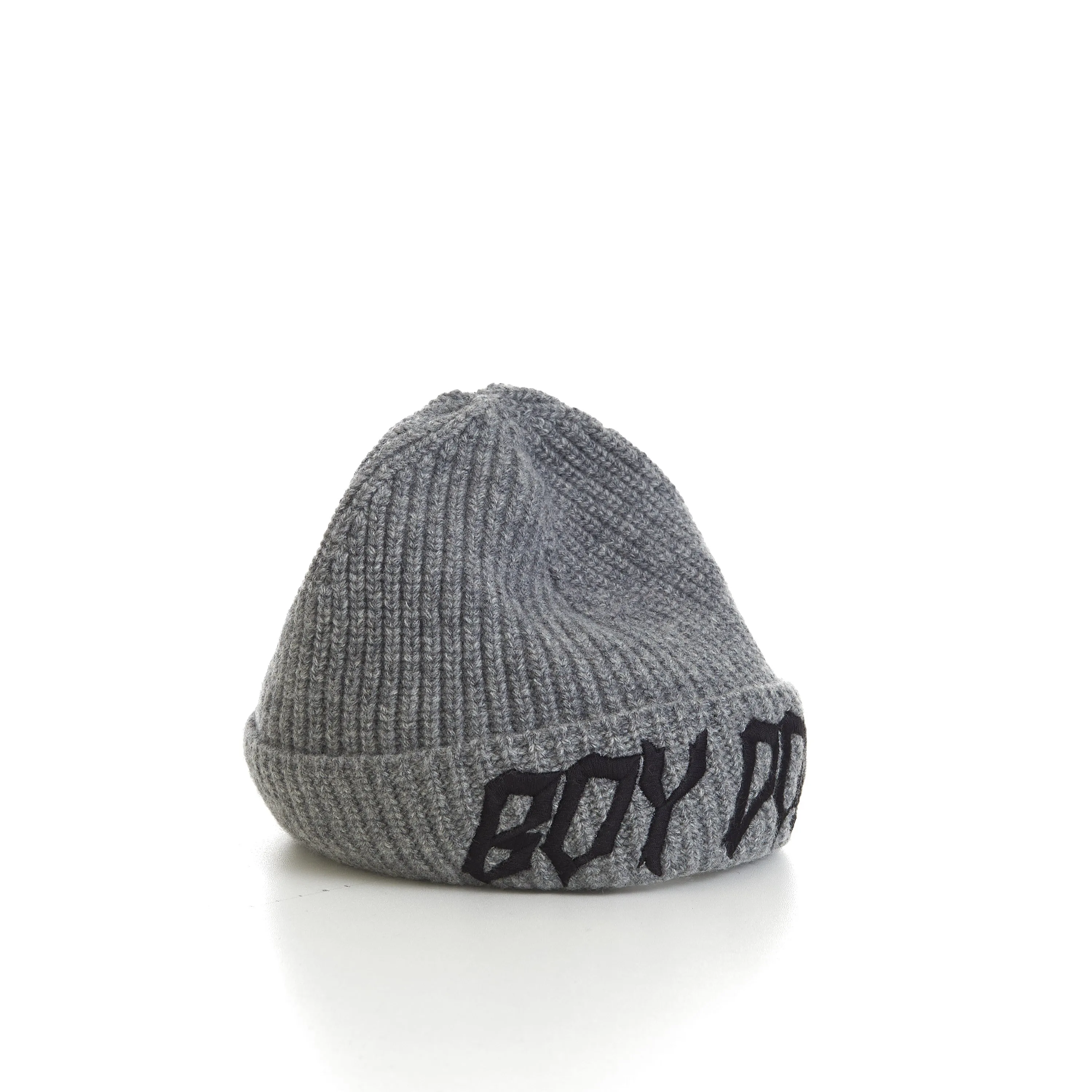 Beanie With “Boy Doll” Embroidery In Medium Grey Ribbed Wool