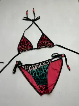 Black & red low rise adjustable pearls y2k vintage bikini set (S)