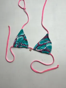 Blue & pink pendanty2k vintage bikini top (XS)