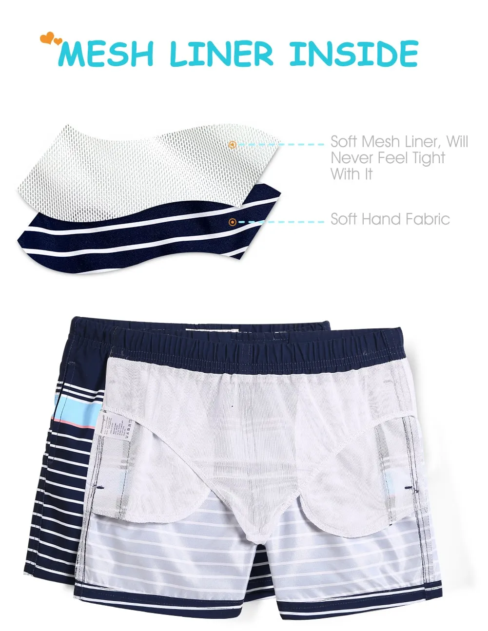 Boys Navy Stripe Swim Trunks