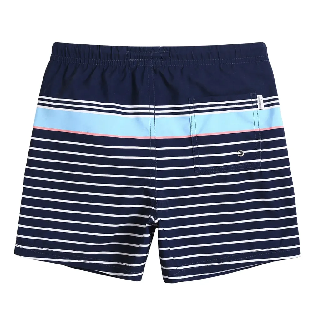 Boys Navy Stripe Swim Trunks