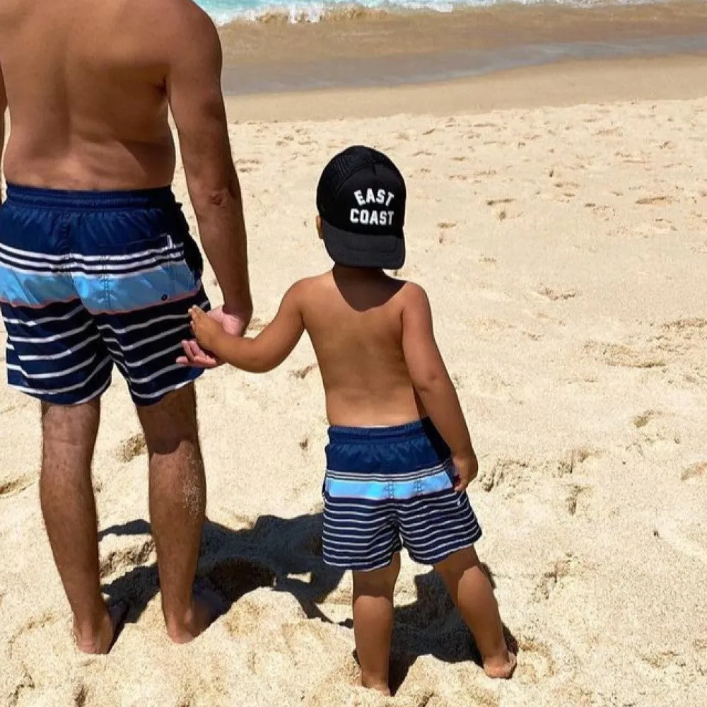 Boys Navy Stripe Swim Trunks