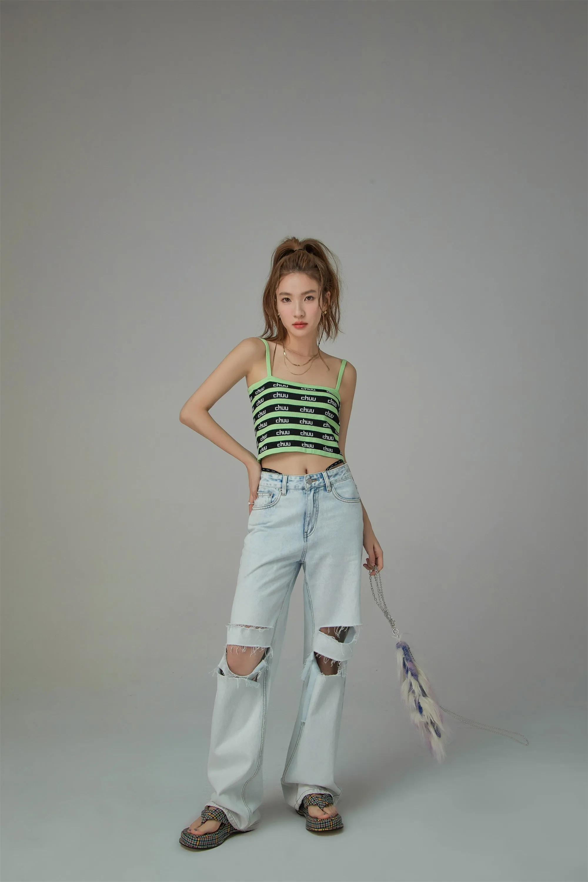 Chuu Logo Stripes Crop Cami Top