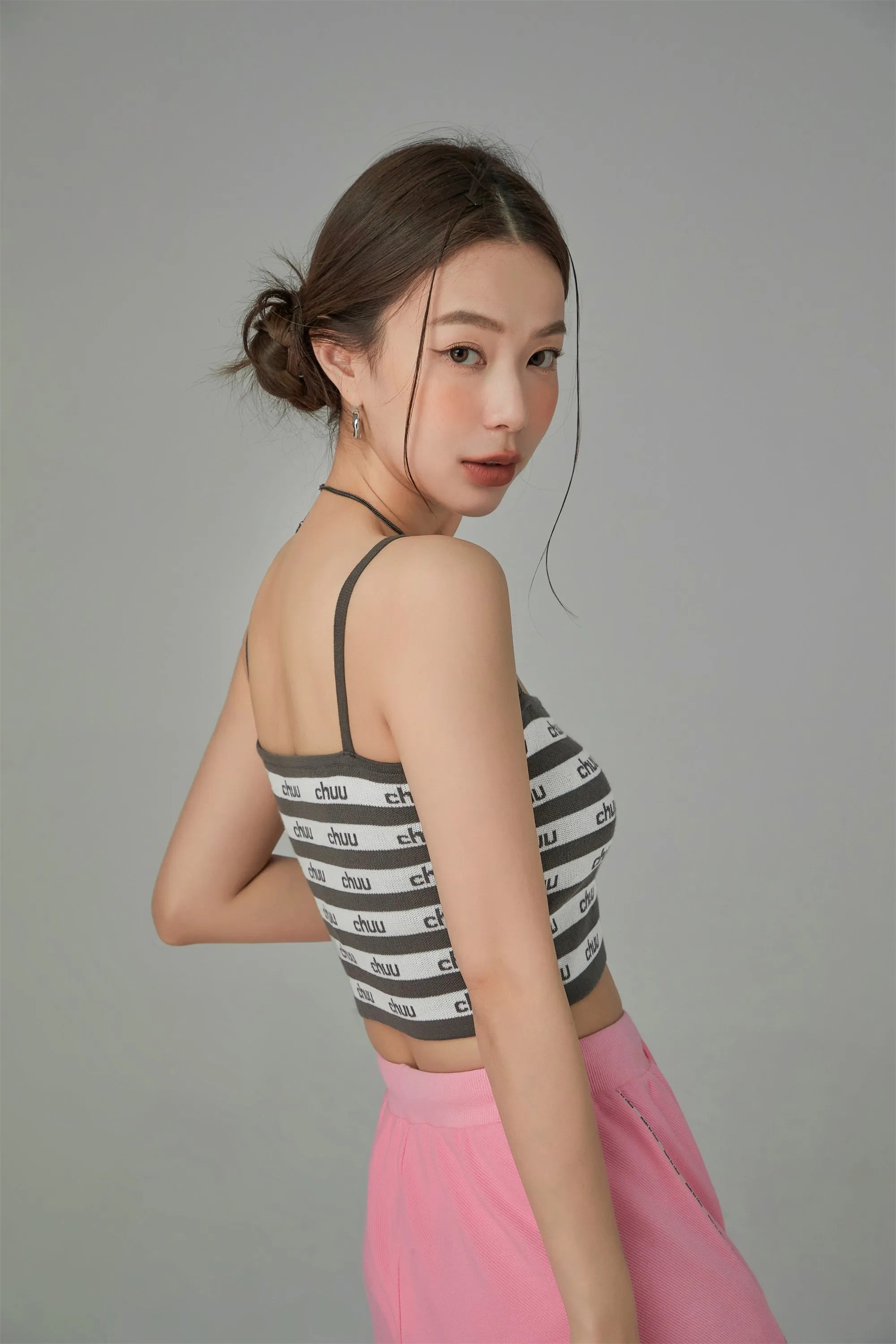 Chuu Logo Stripes Crop Cami Top