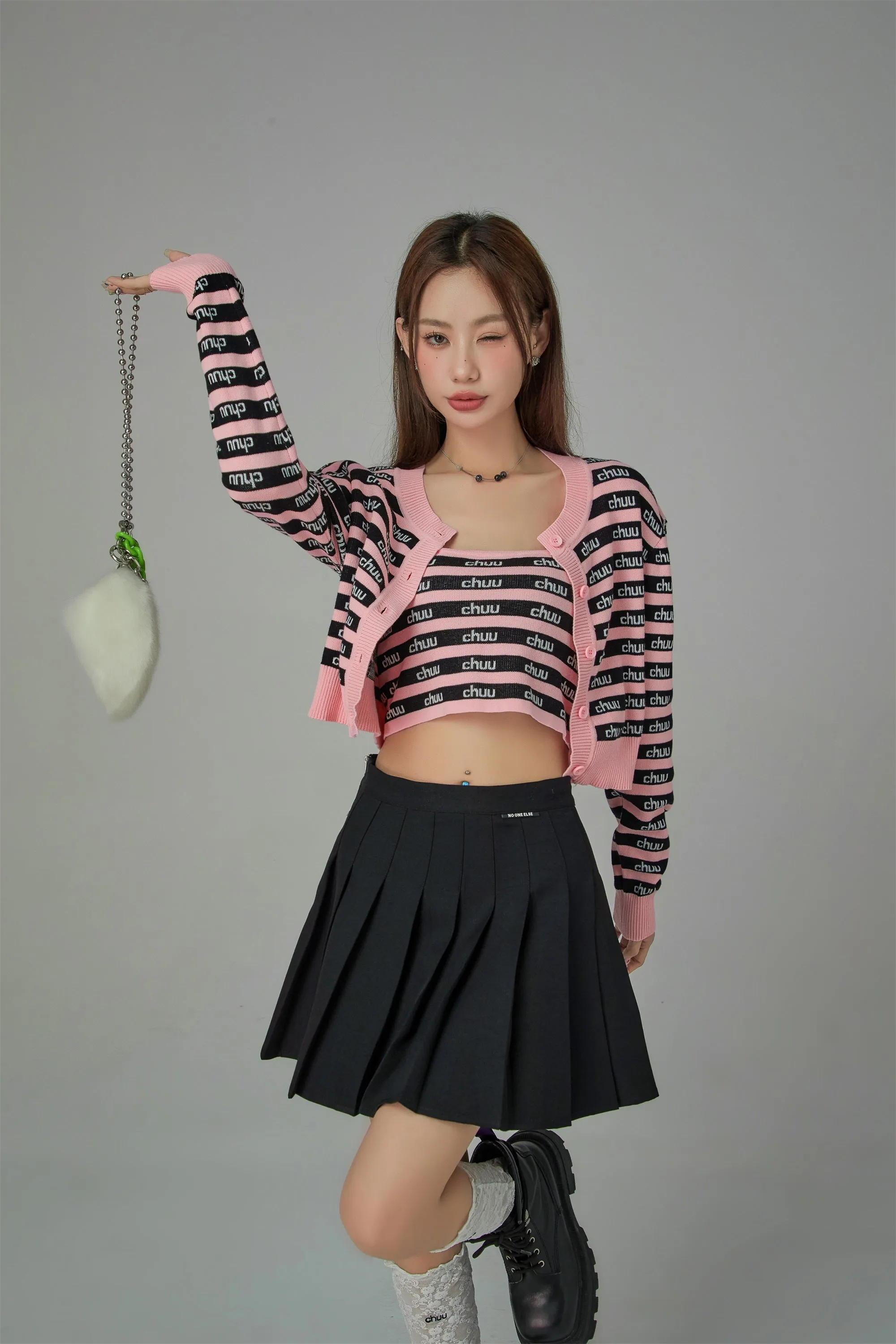 Chuu Logo Stripes Crop Cami Top