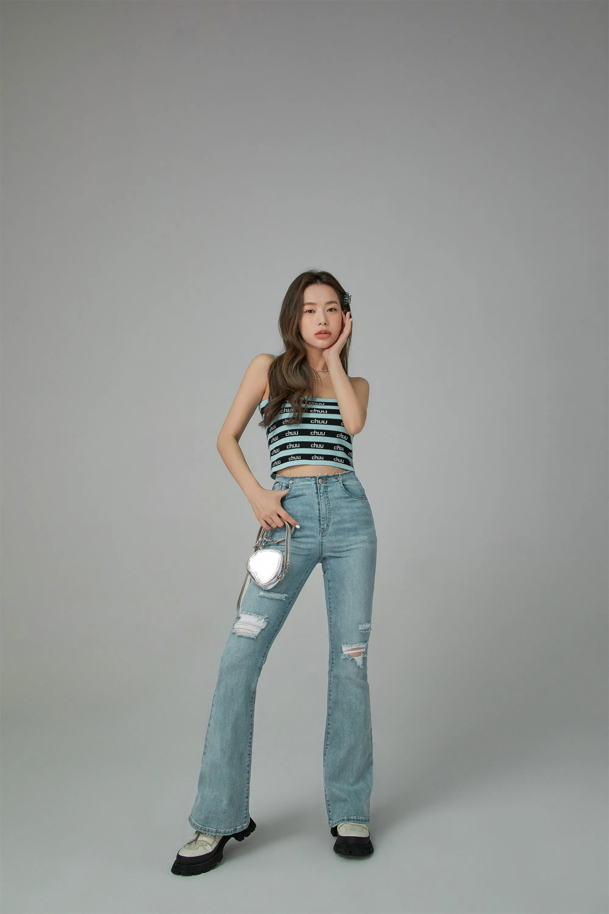 Chuu Logo Stripes Crop Cami Top