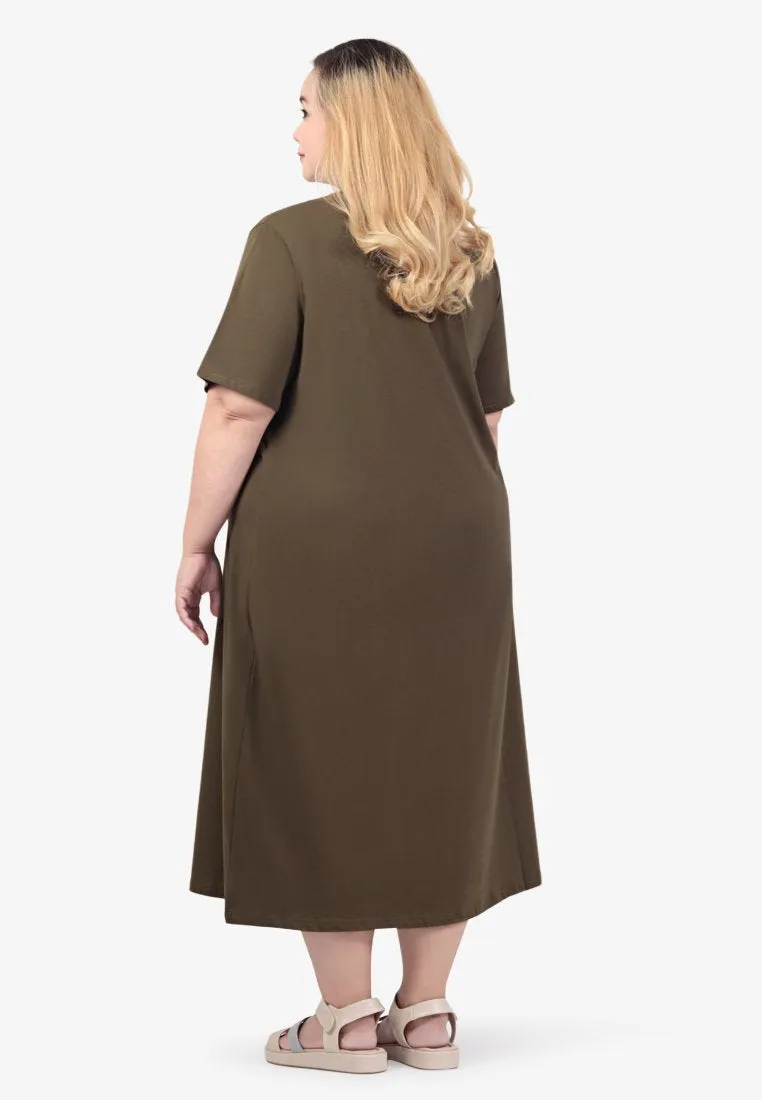 Collins Basic Cotton Midi Dress - Army Green