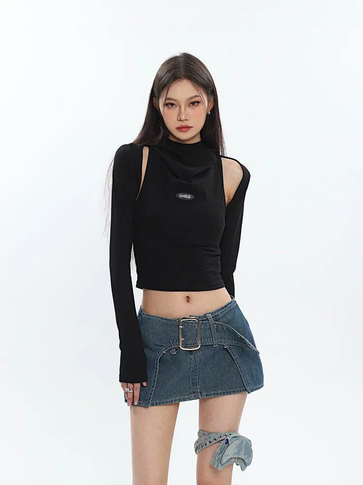 Cowl Collar Cut-Out Crop Top