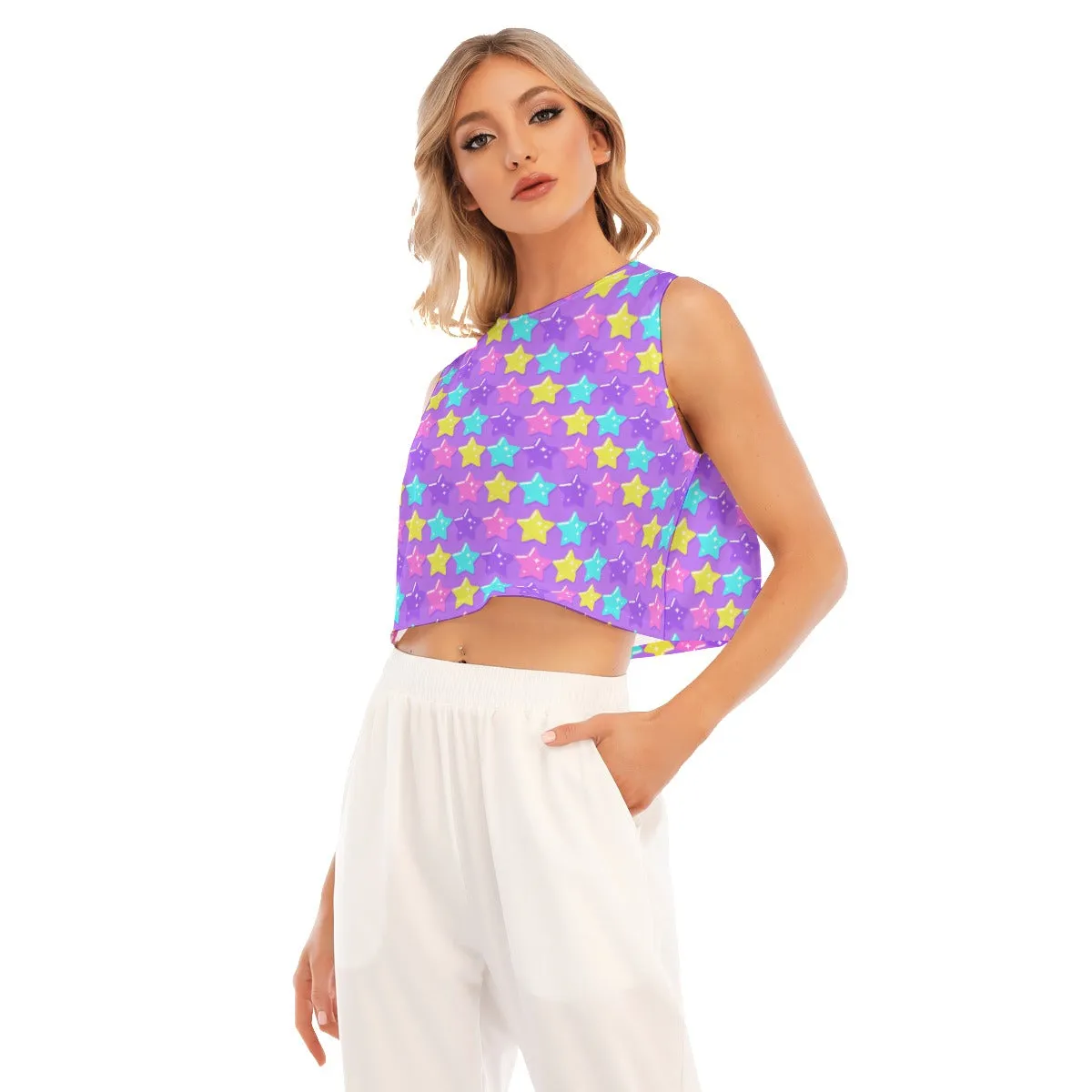 Electric Star Wave Purple Sleeveless Relaxed Fit Crop Top