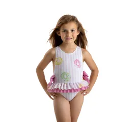 Girls Meia Pata Donut Print Swimsuit