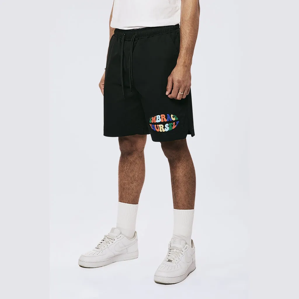 Graphic Heavy Textured Twill Shorts - Black