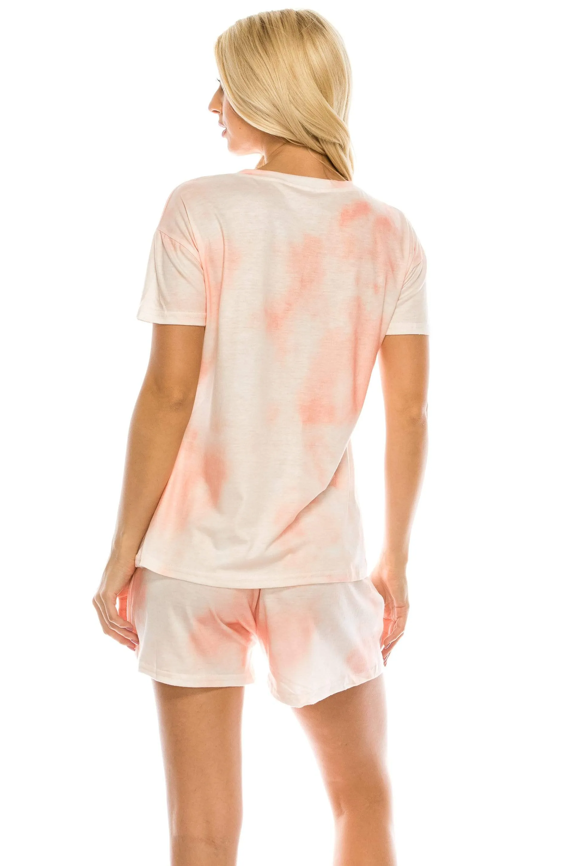 Haute Edition Tie Dye T-Shirt and Shorts Matching Lounge Set with Plus