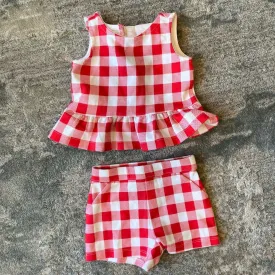 Janie & Jack Island Punch Gingham Peplum Top and Ponte Short 6-12 Months