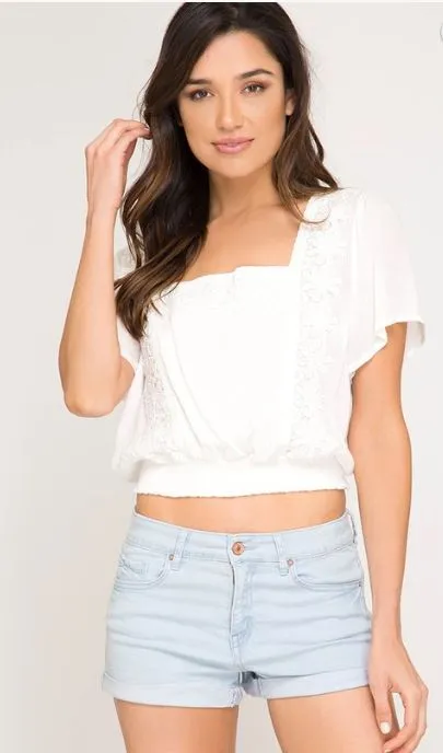 Lace Trim Woven Crop Top