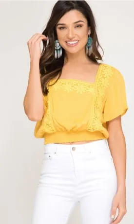 Lace Trim Woven Crop Top