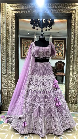 Lavender Net Lehenga With Dori And Sequence