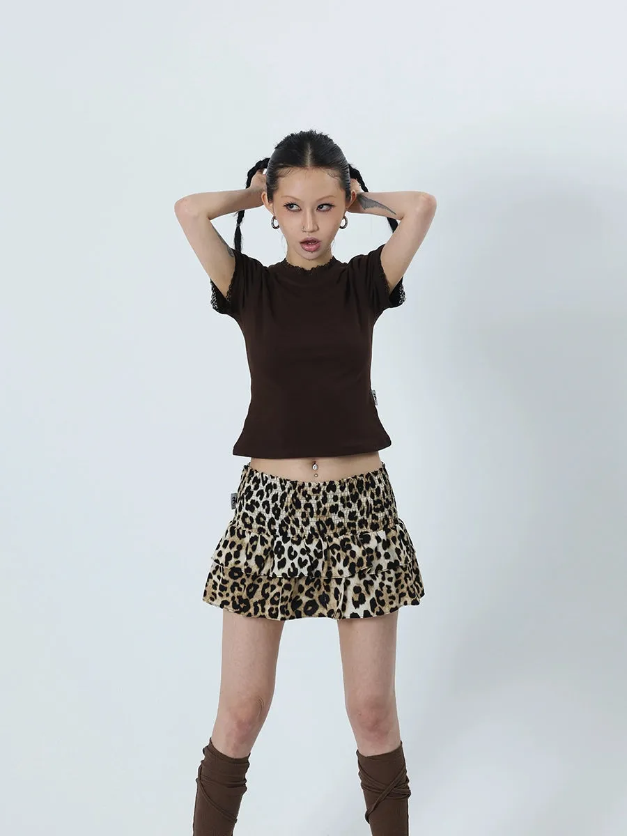 Leopard Print Layered Ruffle Shorts