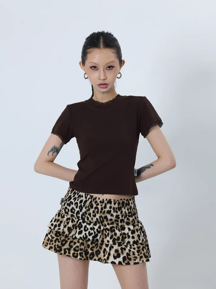 Leopard Print Layered Ruffle Shorts