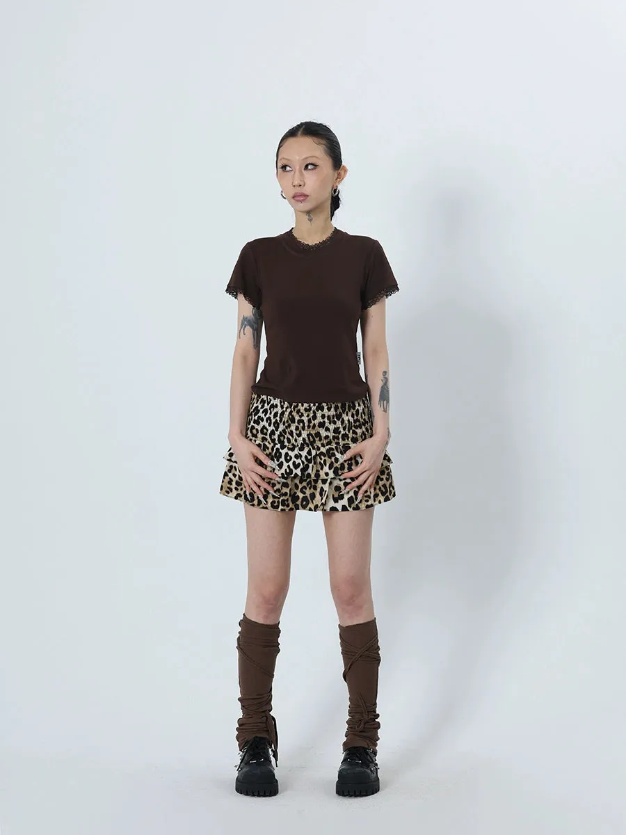 Leopard Print Layered Ruffle Shorts