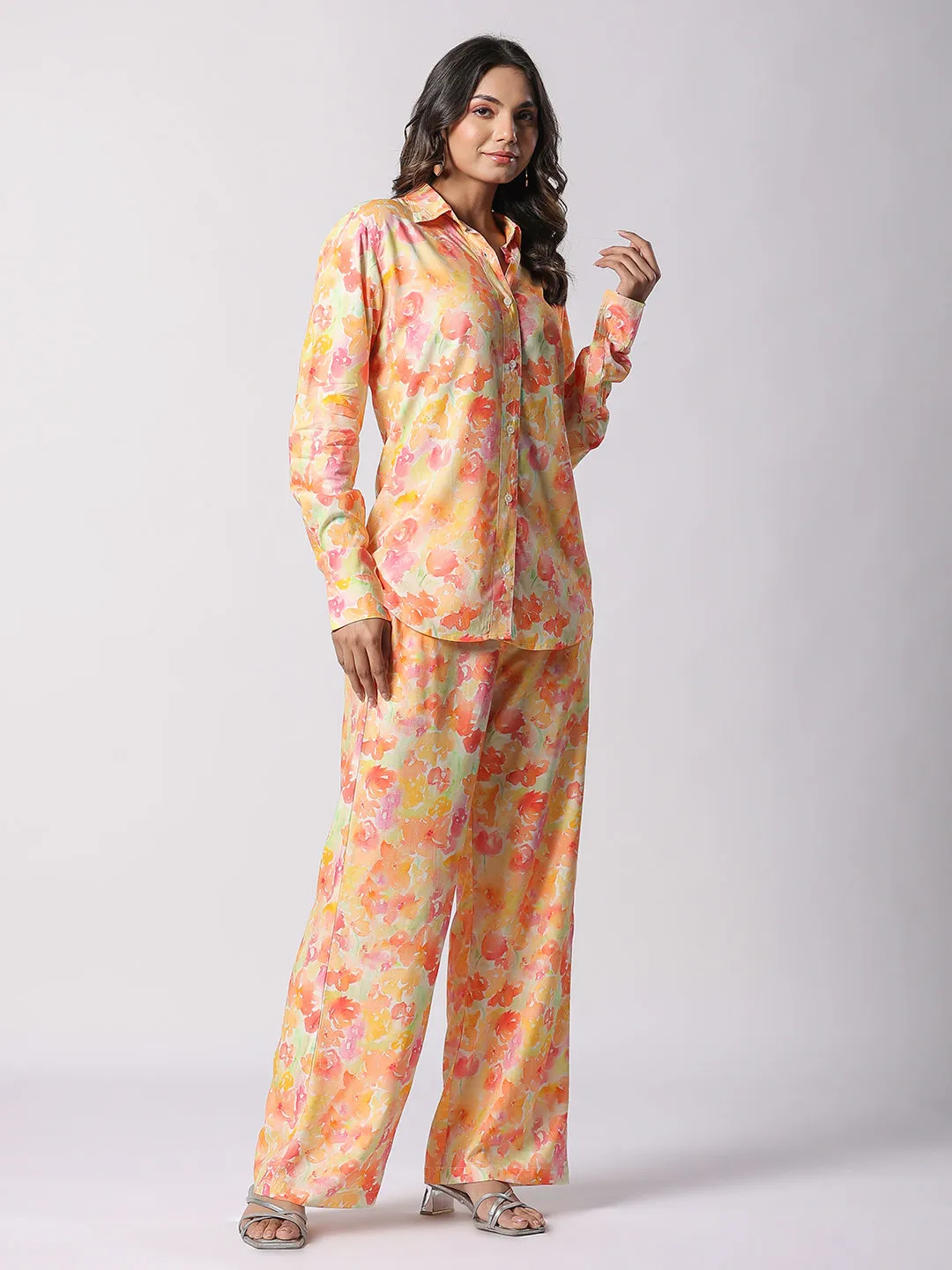 Multi Smudge-Rose Printed Modal Co-ord Set