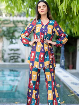 Multicolor cartoon print co-ord set