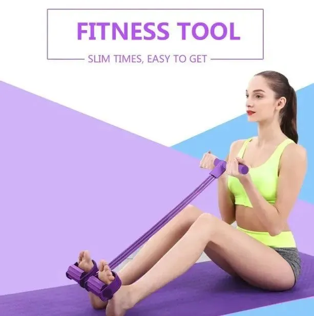 Portable Fitness Resistance Band - 4 Tubes & Pedal for Full Body Workout