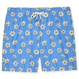 Powder Blue Scattered Daisies Swim Trunk