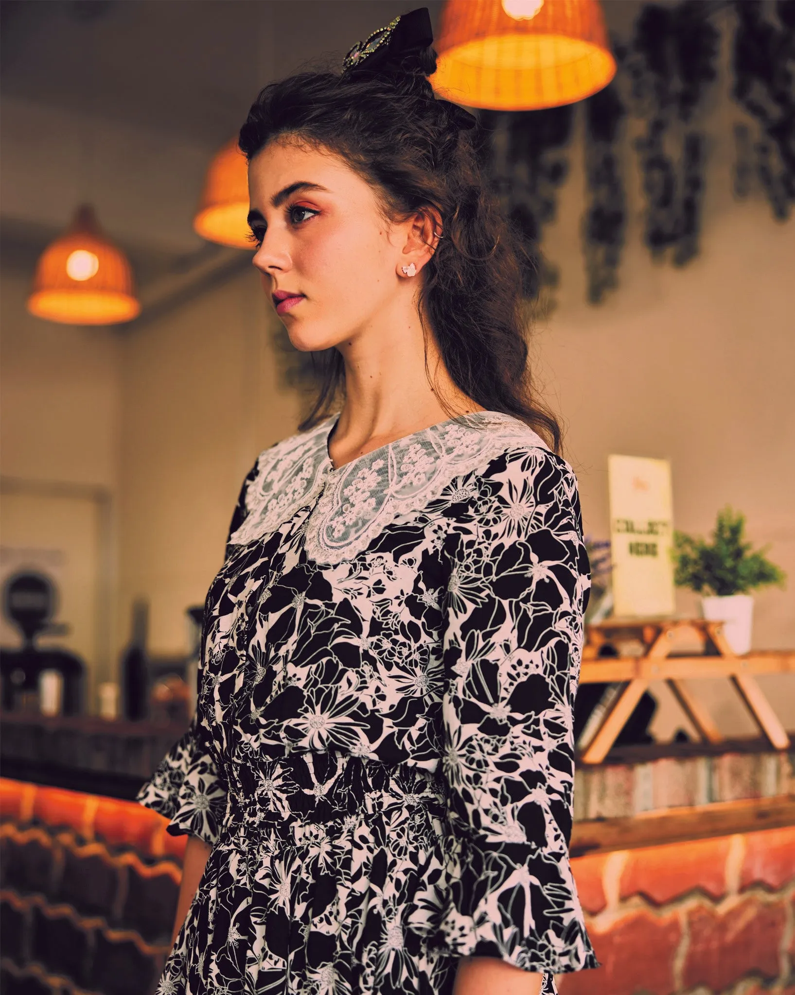 Printed Lace Collar Blouse