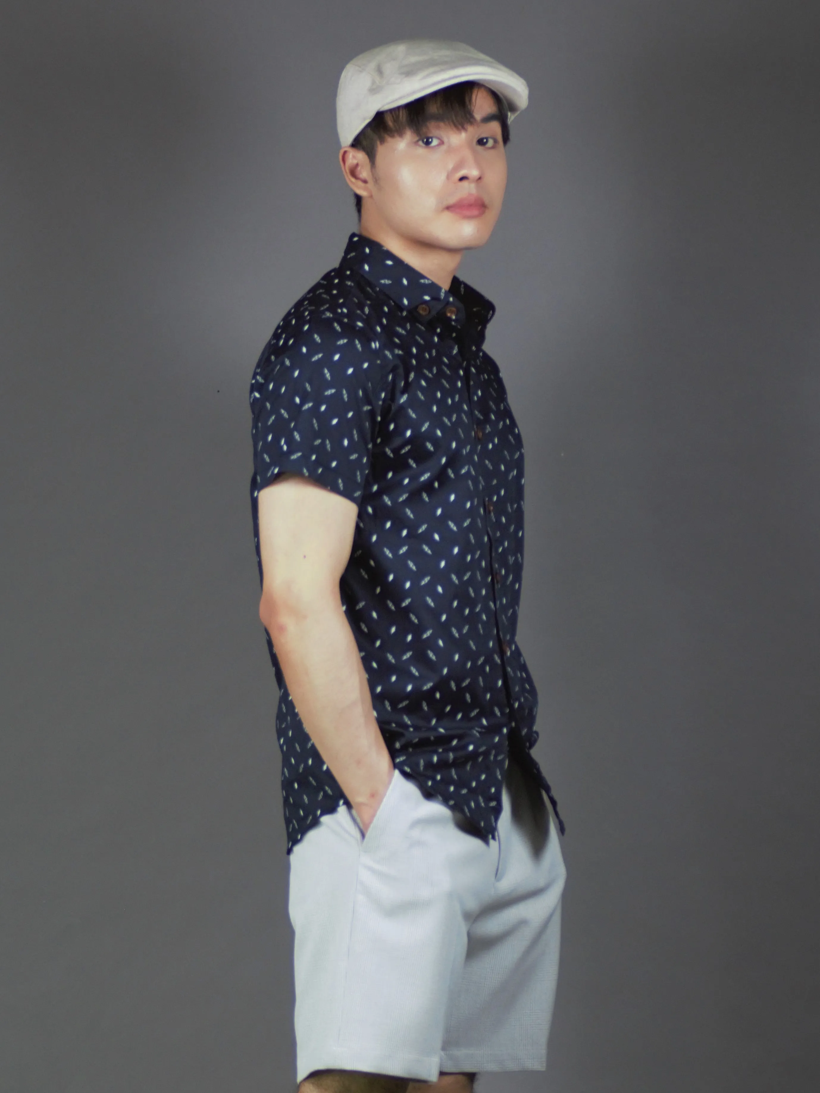 Short Sleeve Printed Shirt (Navy) 1760