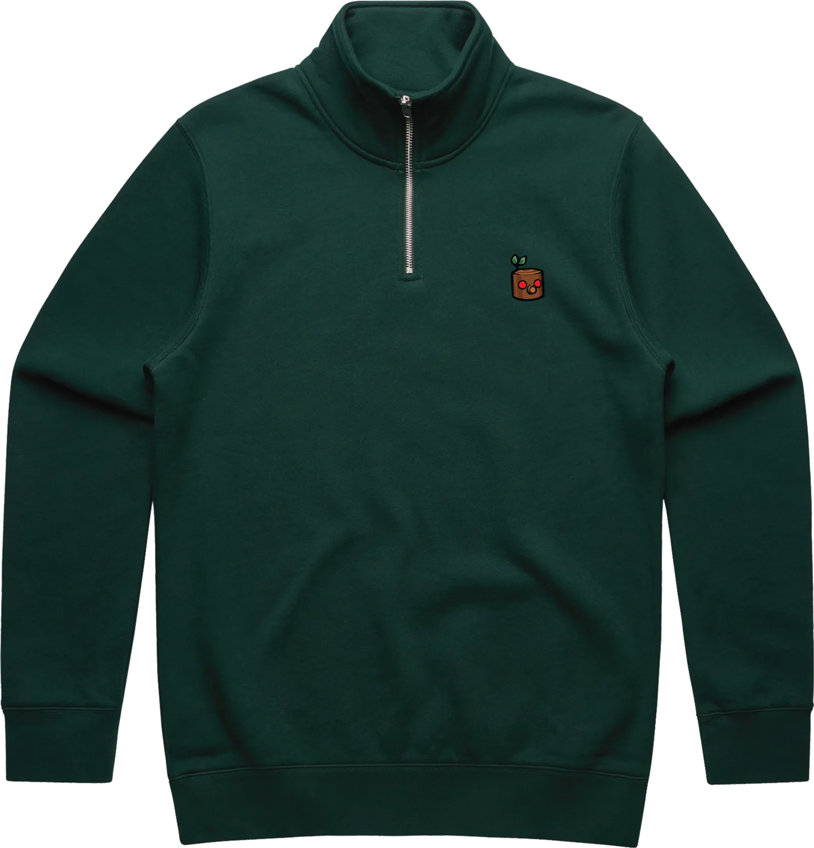 TEKKEN - 'Mokujin' Small Logo Embroidered Quarter-Zip Sweatshirt - Pine Green