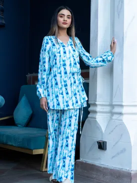 White and Blue contrast print co-ords set