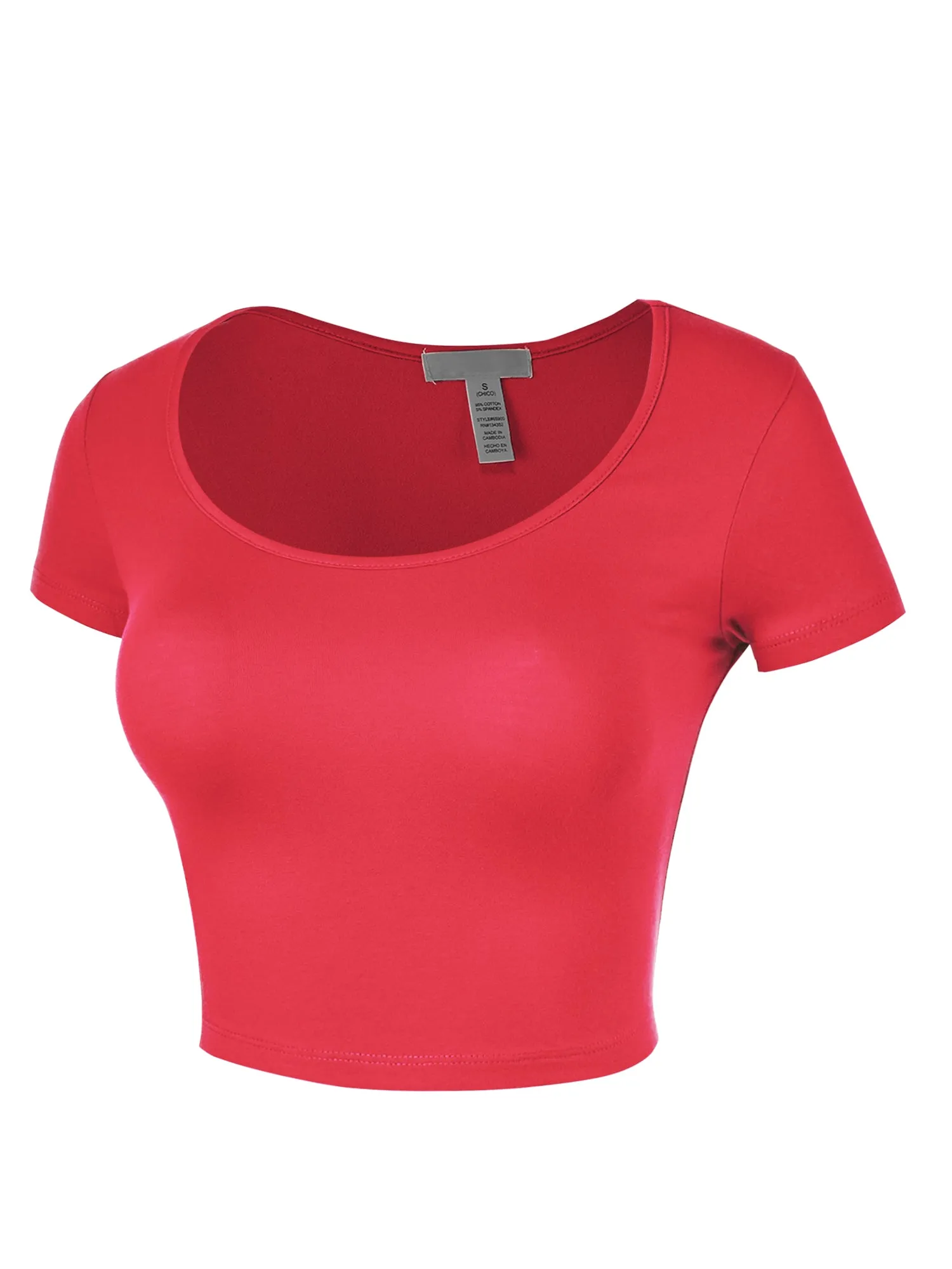 Women's Basic Scoop Neck Short Sleeve Basic Crop Top (FWT1009)