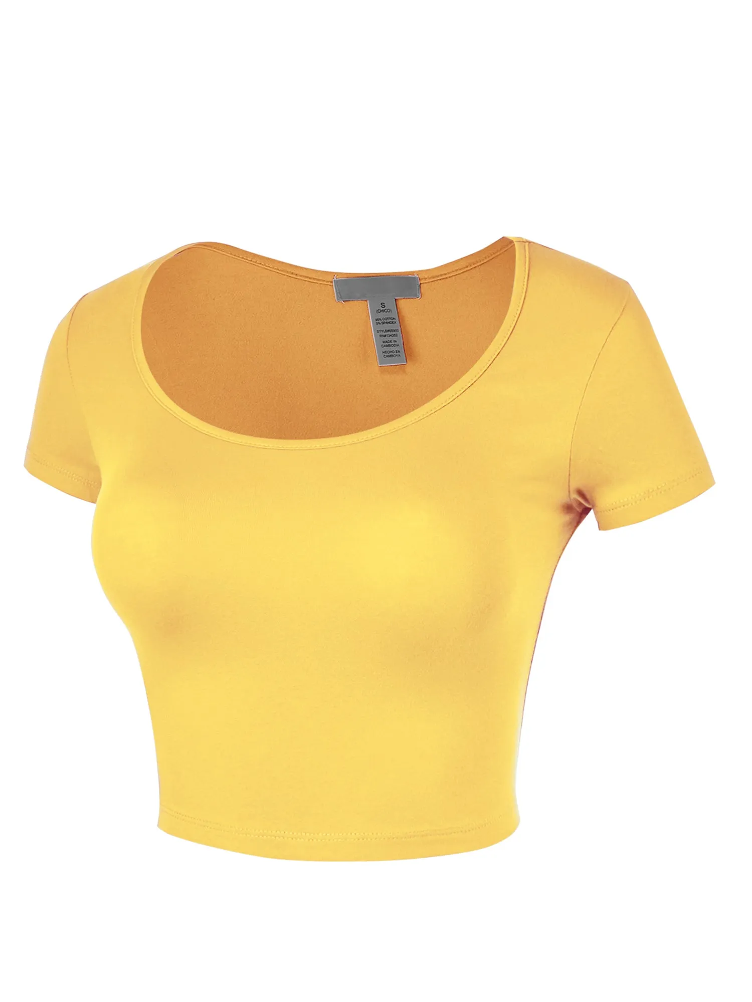 Women's Basic Scoop Neck Short Sleeve Basic Crop Top (FWT1009)