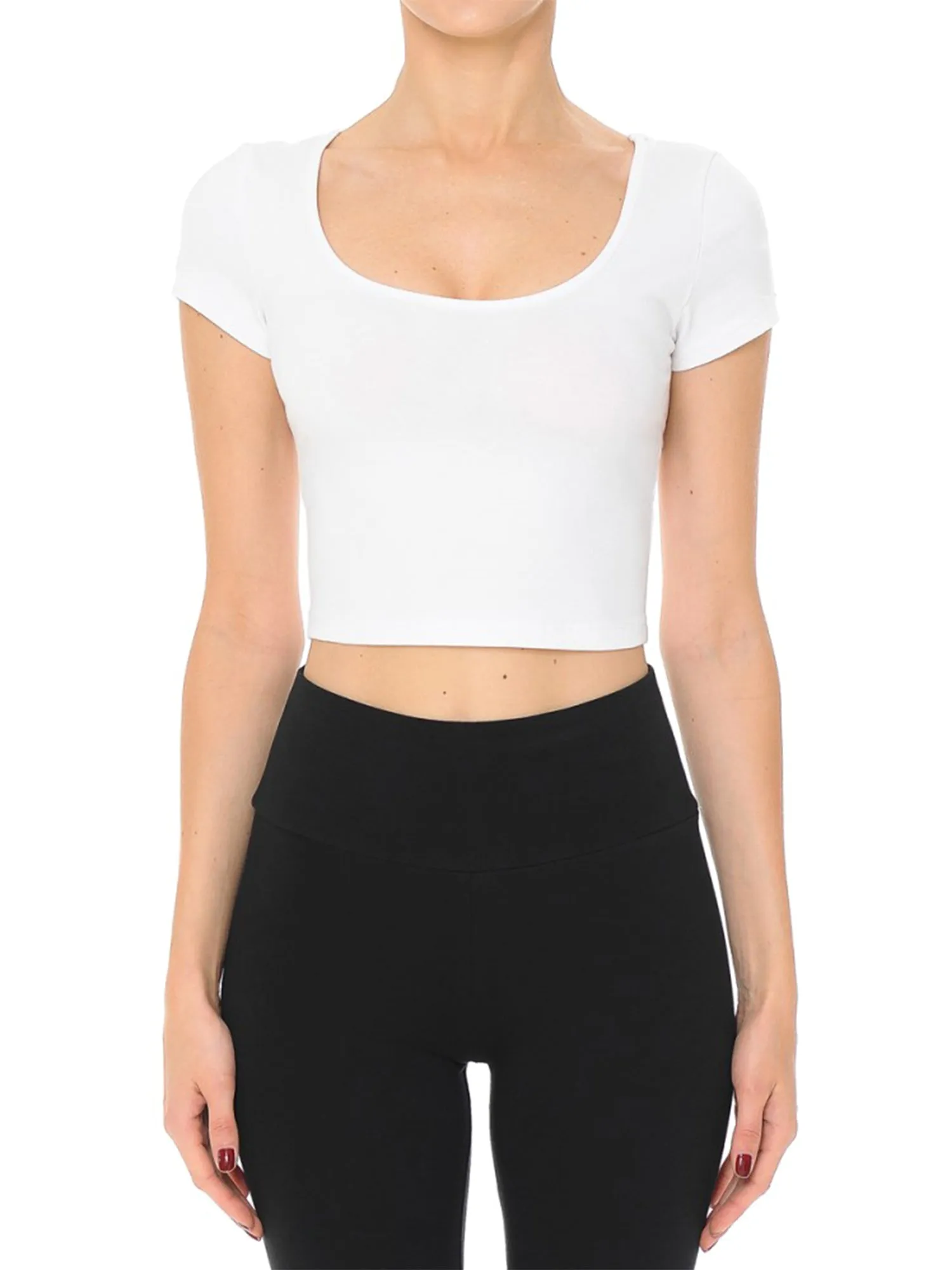 Women's Basic Scoop Neck Short Sleeve Basic Crop Top (FWT1009)